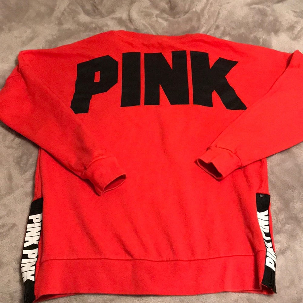Pink red pullover crew with zipper sides